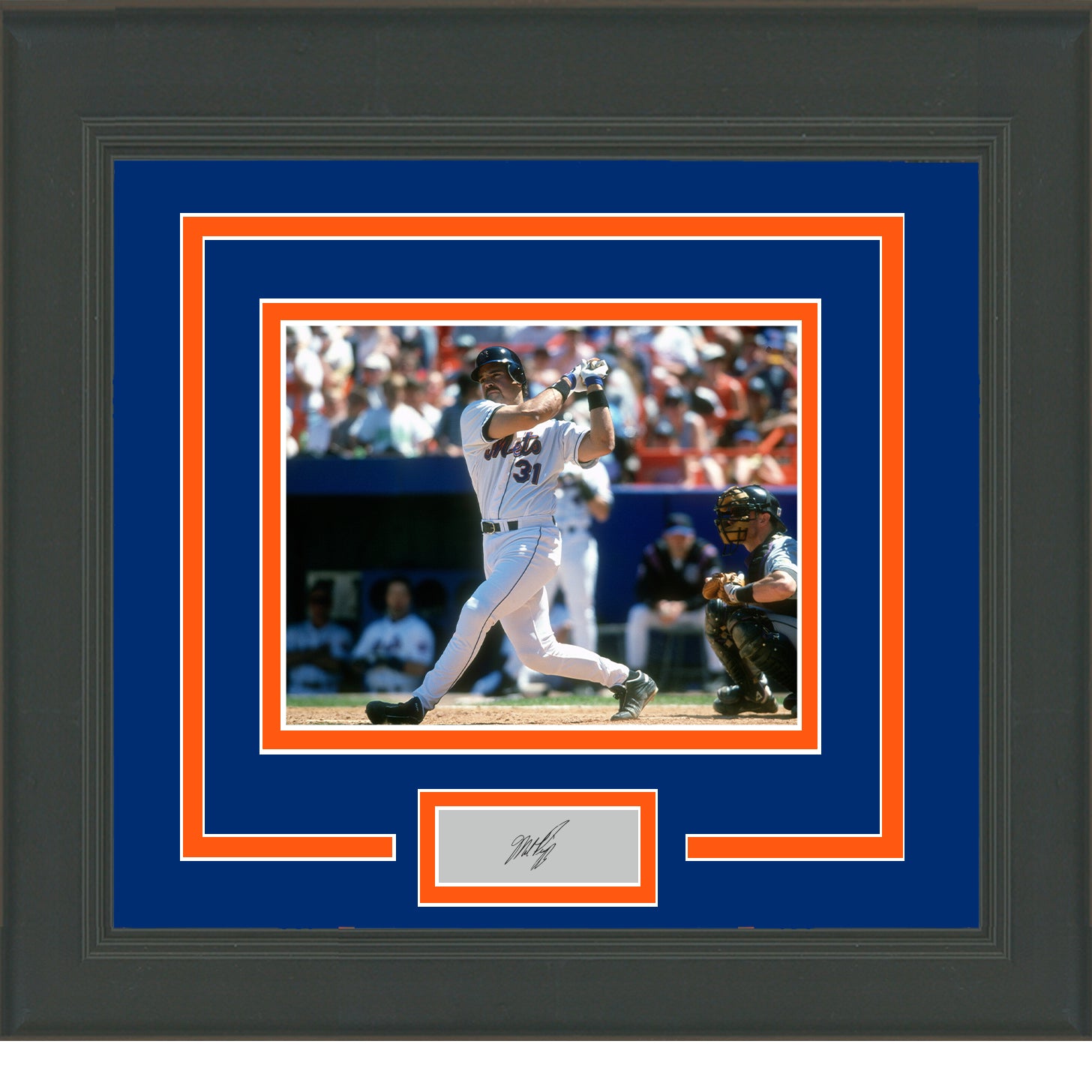 Framed Mike Piazza New York Mets Facsimile Laser Engraved Signature Auto  12x15 Baseball Photo HOFSM Holo - Hall of Fame Sports Memorabilia