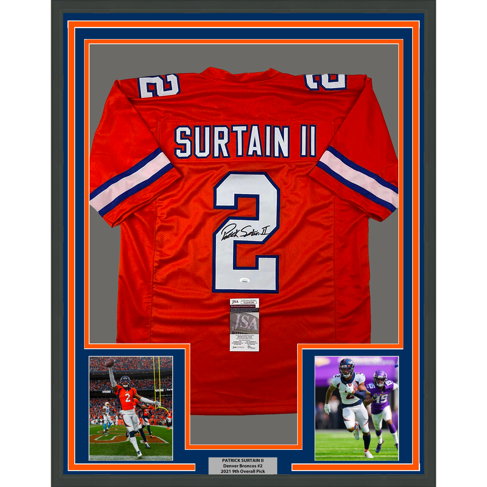 Framed Autographed/Signed Patrick Surtain II 33x42 Denver Retro