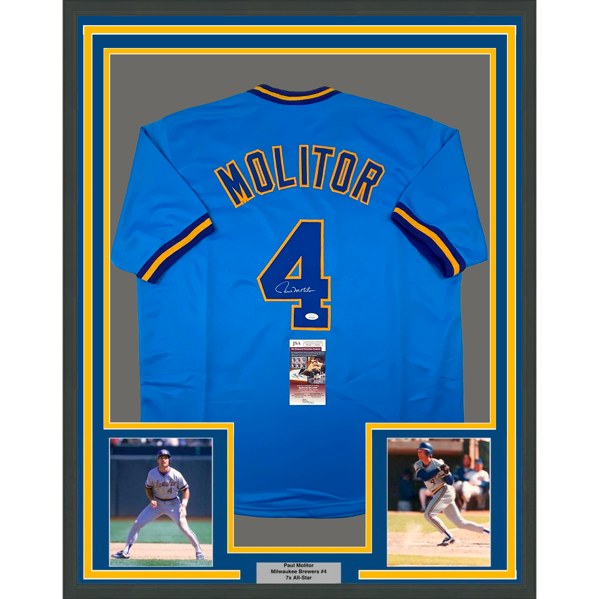 Framed Autographed/Signed Paul Molitor 33x42 Milwaukee Blue Baseball Jersey  JSA COA - Hall of Fame Sports Memorabilia