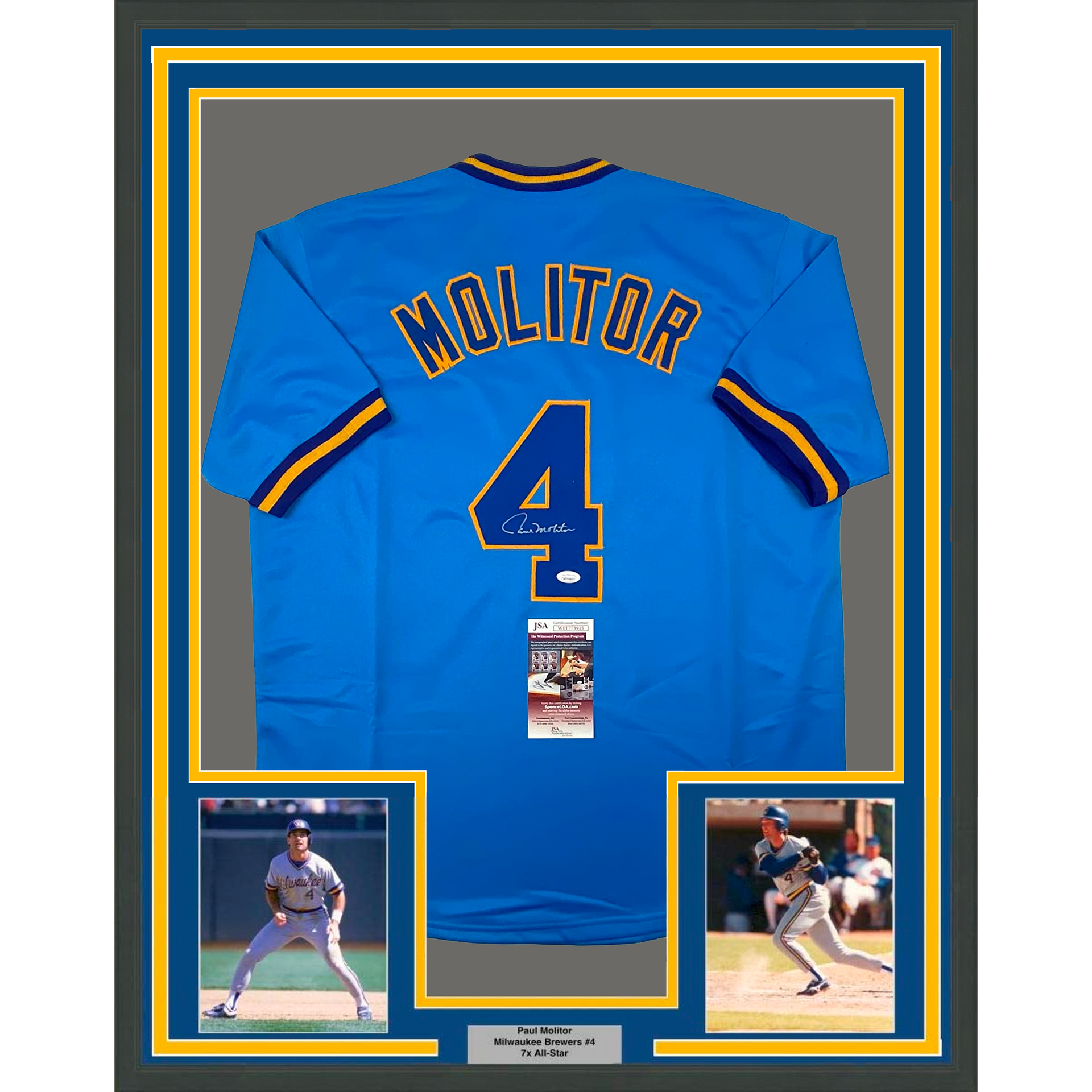 Autographed Christian Yelich Jersey - FRAMED 33x42 Blue BAS COA