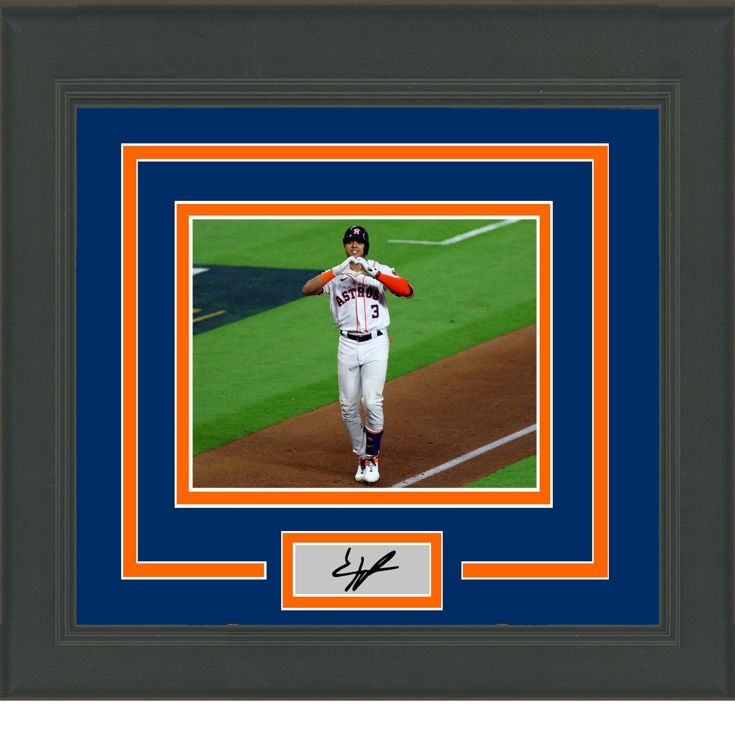 Framed Jeremy Pena Heart Sign World Series MVP Facsimile Laser