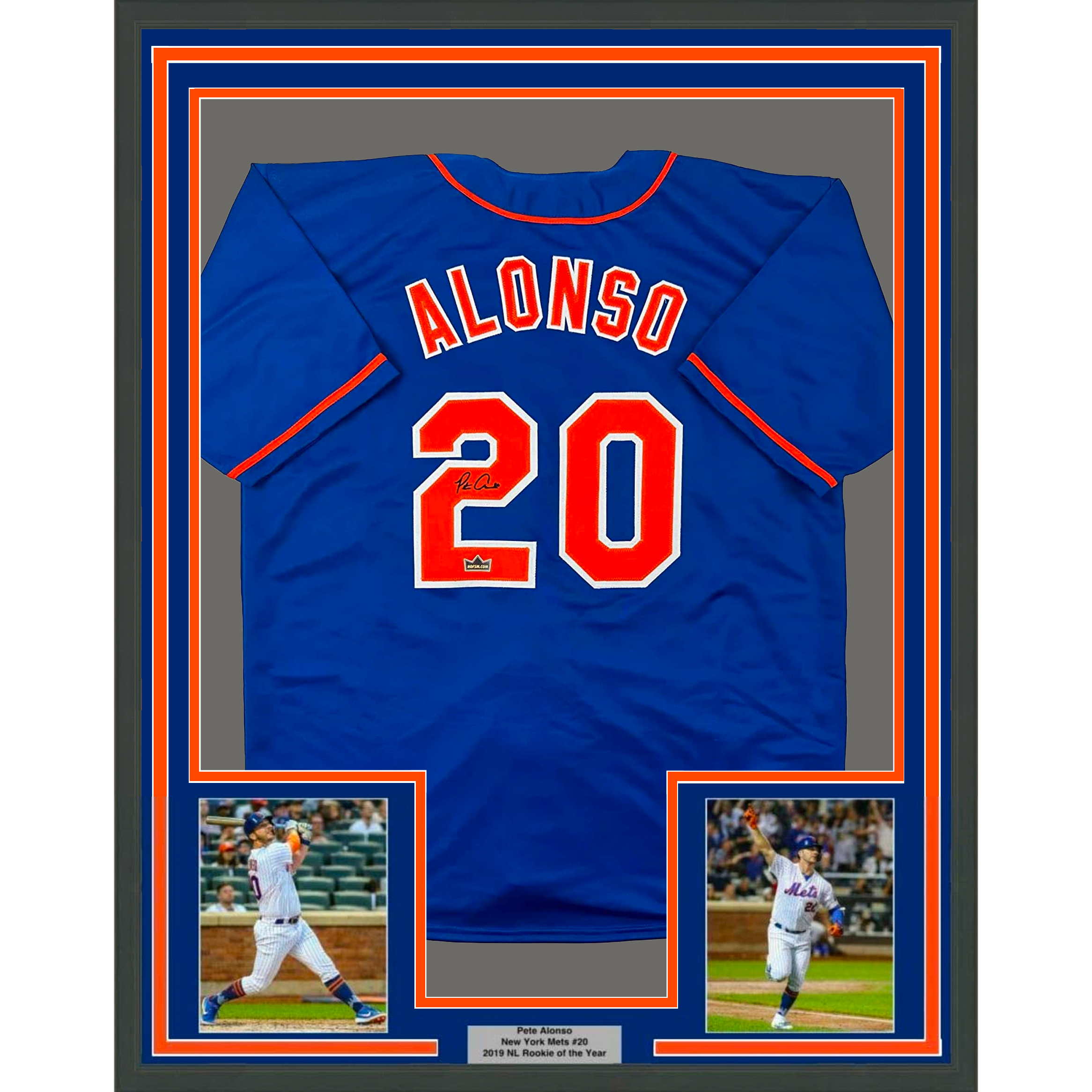 Framed Facsimile Autographed Pete Alonso 33x42 New York Blue Reprint Laser Auto Baseball Jersey