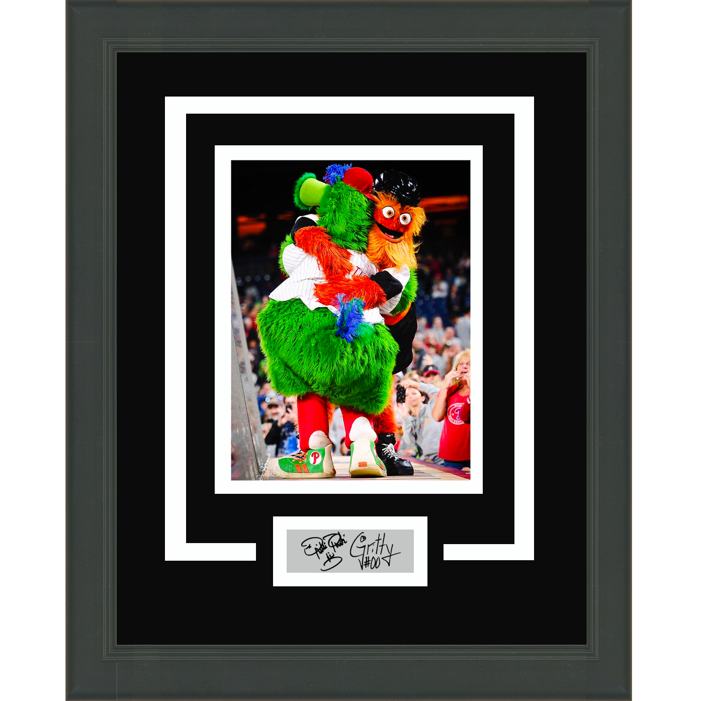 Phillie Phanatic 16x20 autographed Flag photo framed