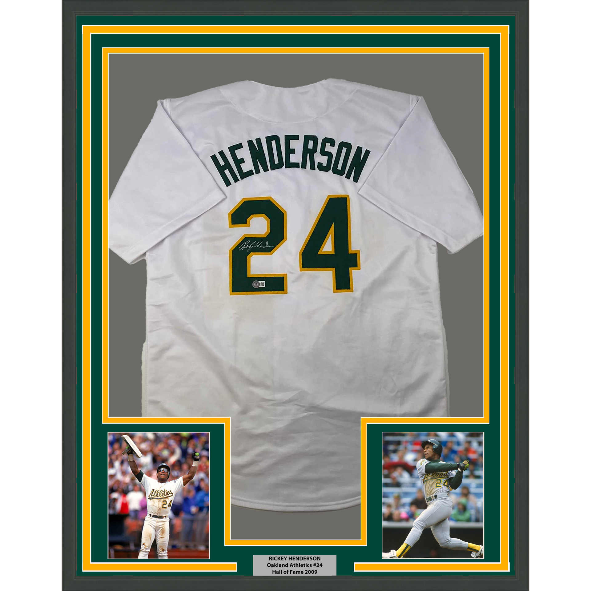 Hall of Fame Sports Memorabilia Autographed/Signed Rickey Henderson Oakland Green Jersey Beckett BAS COA