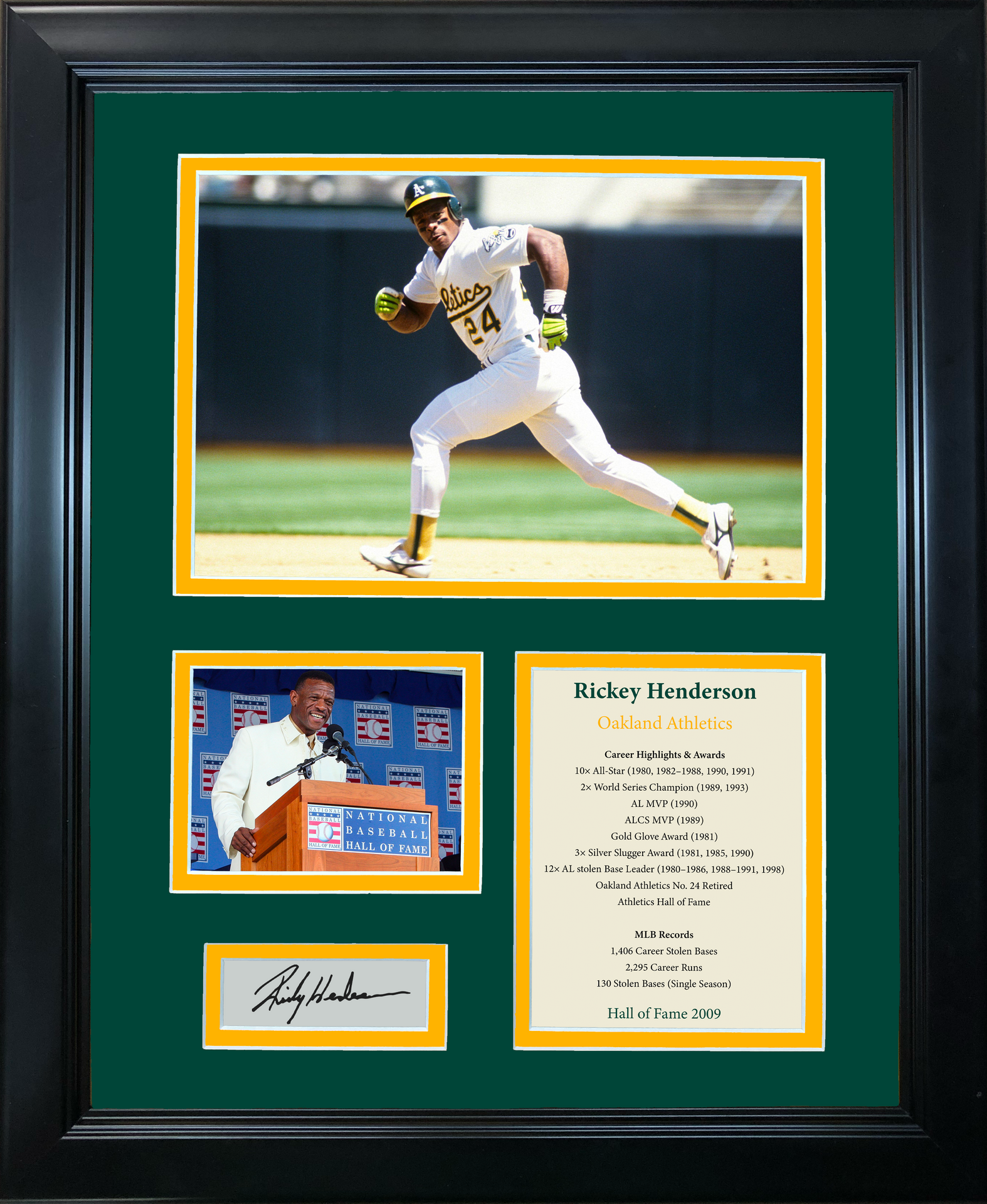 Rickey Henderson Autographed Signed Framed Oakland A's 