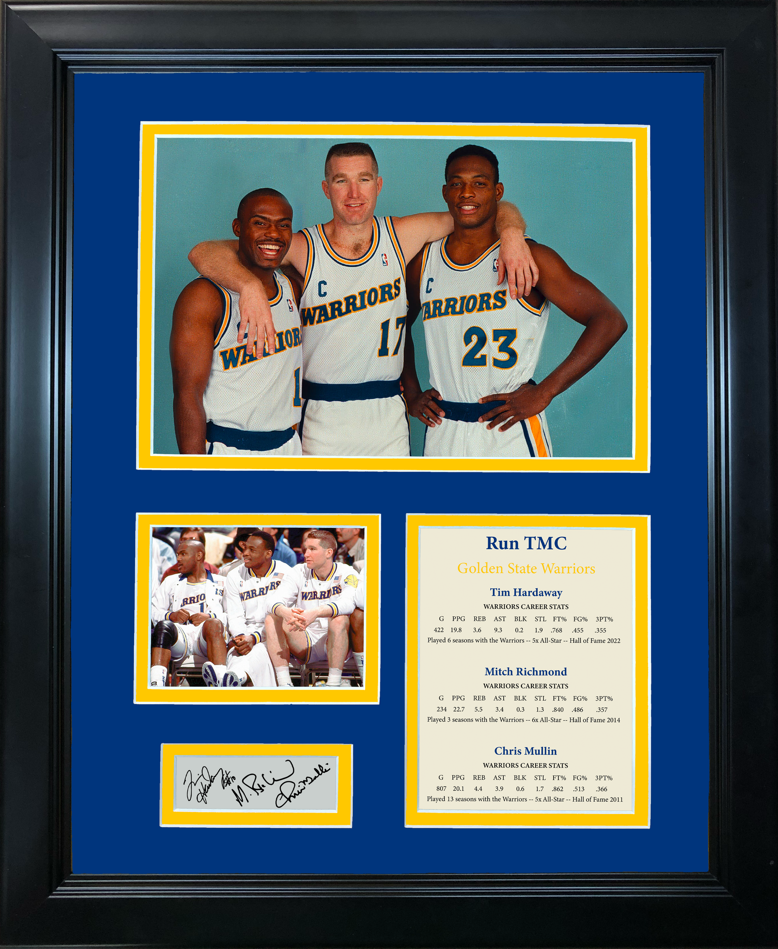 Golden State Warriors Chris Mullin, Tim Hardaway & Mitch Richmond  Autographed Dark Blue Jersey Run TMC HOF Beckett BAS Witness Stock  #216820 - Mill Creek Sports