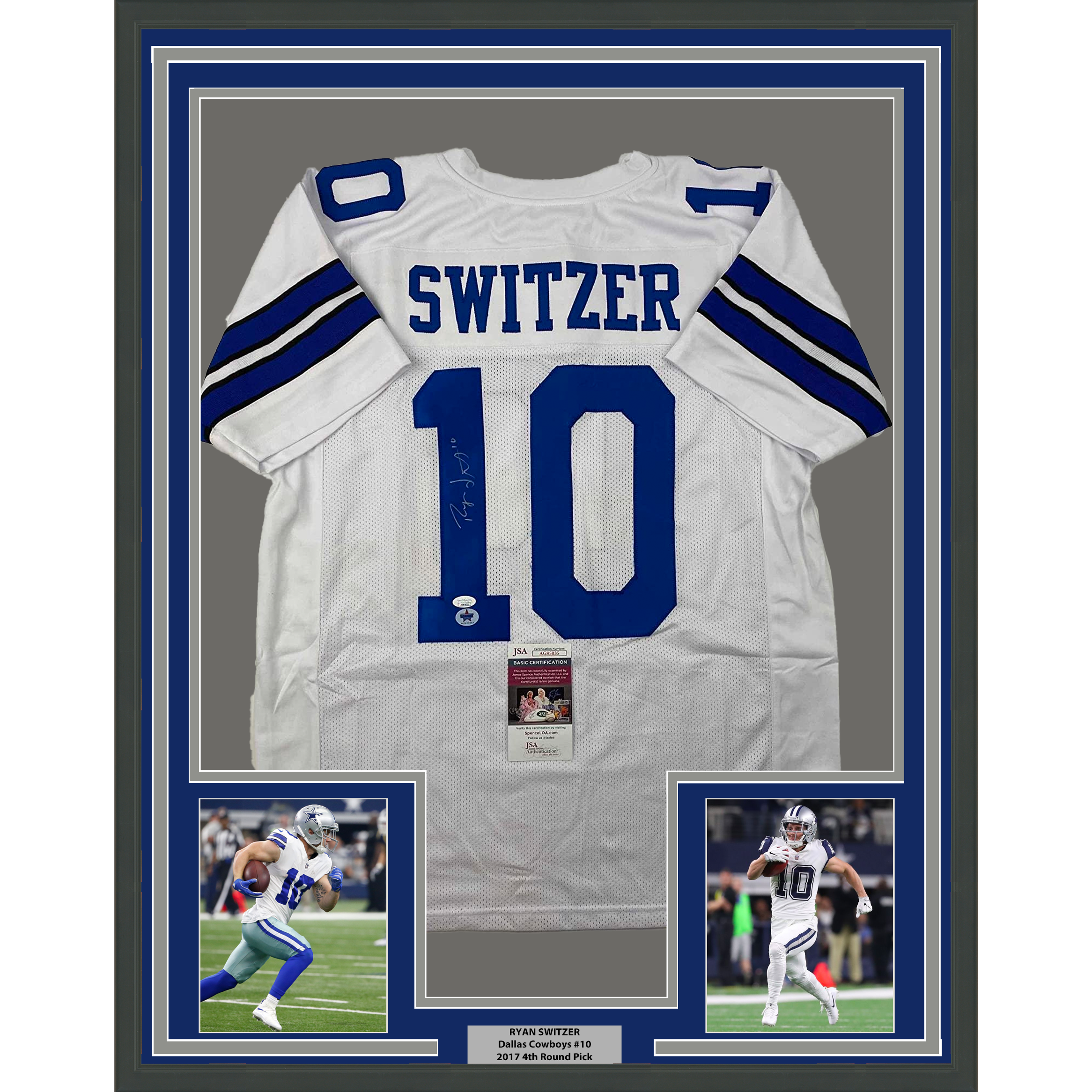 Framed Autographed/Signed Ryan Switzer 33x42 Dallas White Football Jersey JSA COA