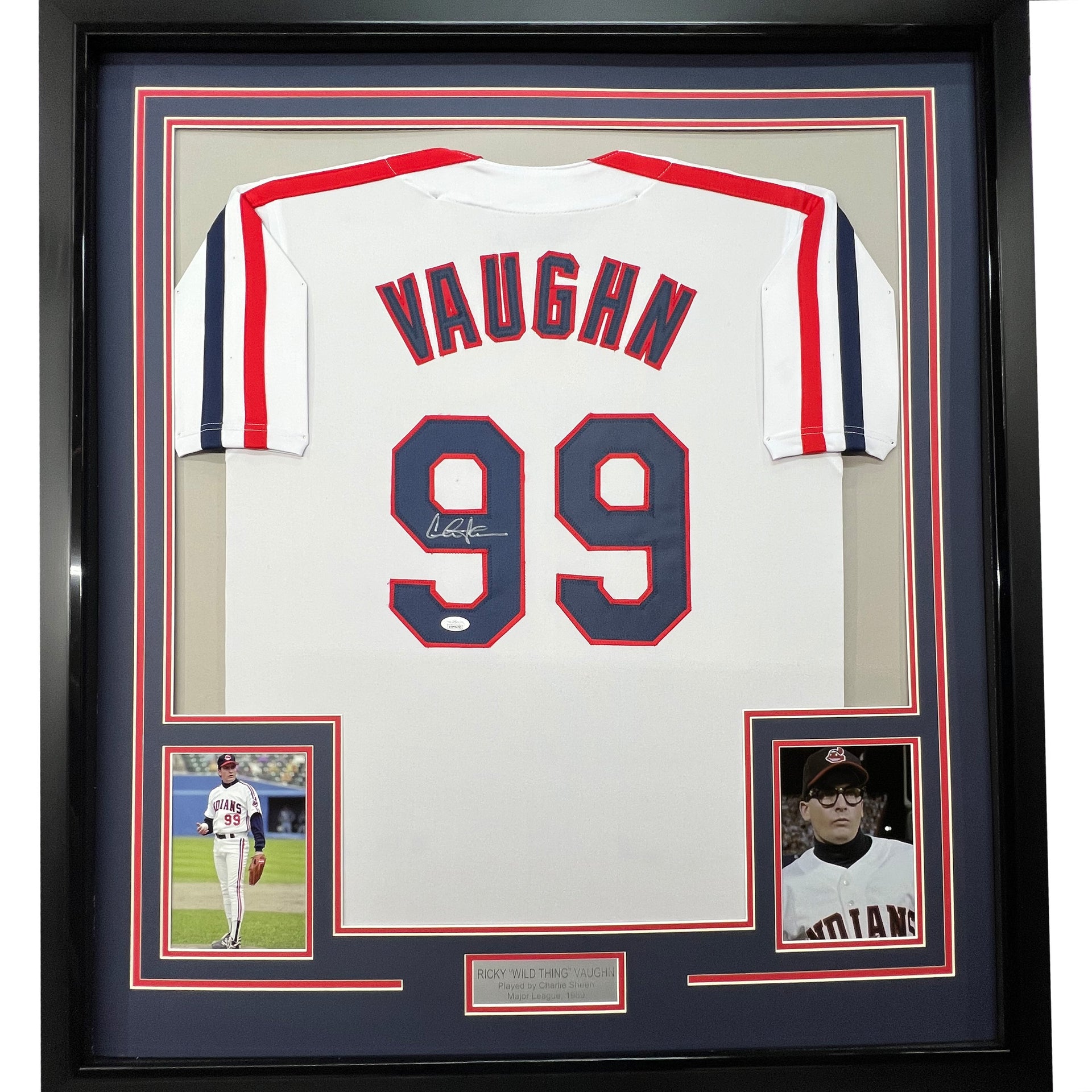 Framed Autographed/Signed Charlie Sheen 33x42 Wild Thing Ricky Vaughn Major  League Movie Baseball Jersey JSA COA - Hall of Fame Sports Memorabilia