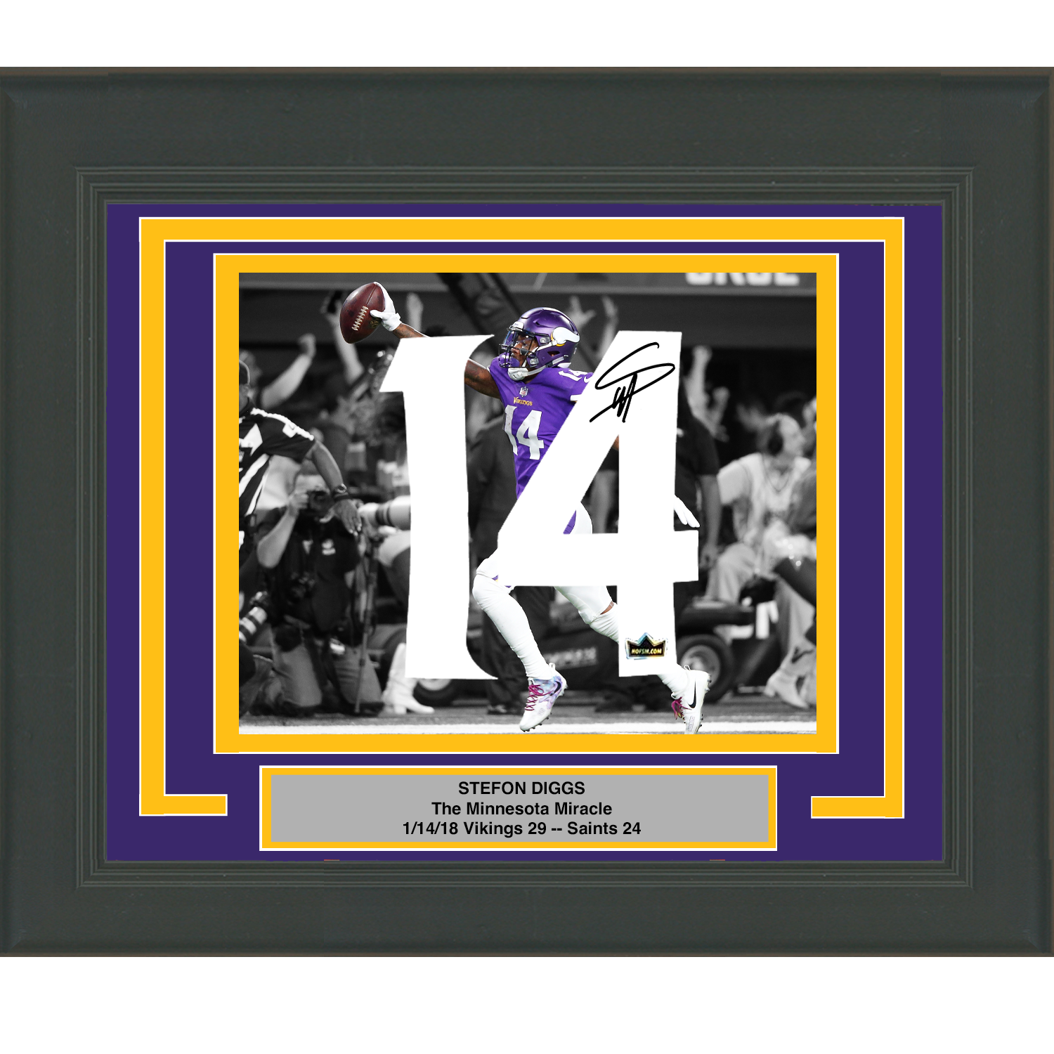 Framed Stefon Diggs Facsimile Autographed Jersey Number 23x21 Minnesota Vikings Miracle Catch Reprin