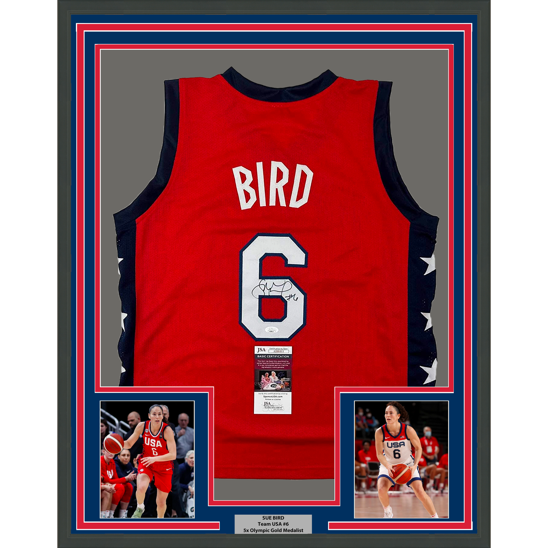 Framed Autographed/Signed Sue Bird 33x42 USA Olympics Red