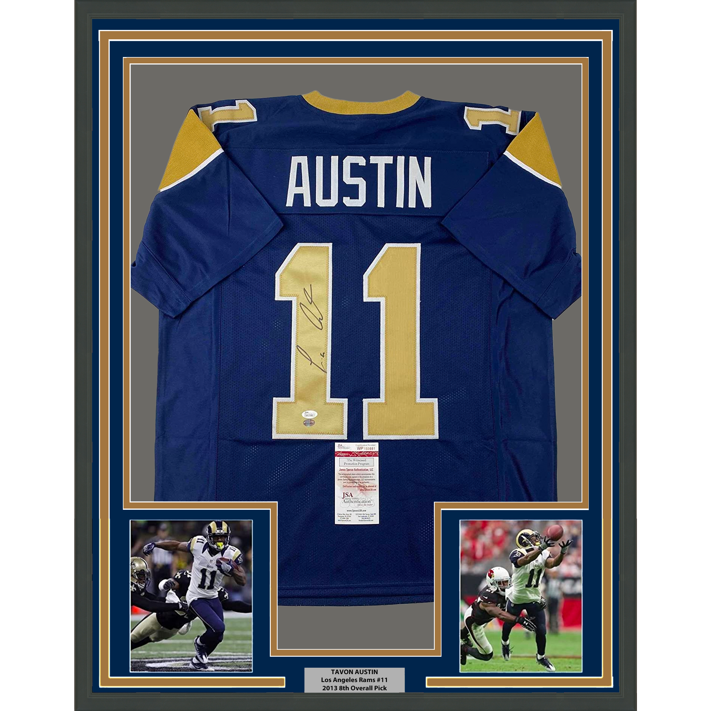 Framed Autographed/Signed Tavon Austin 33x42 St. Louis Blue Football Jersey JSA COA