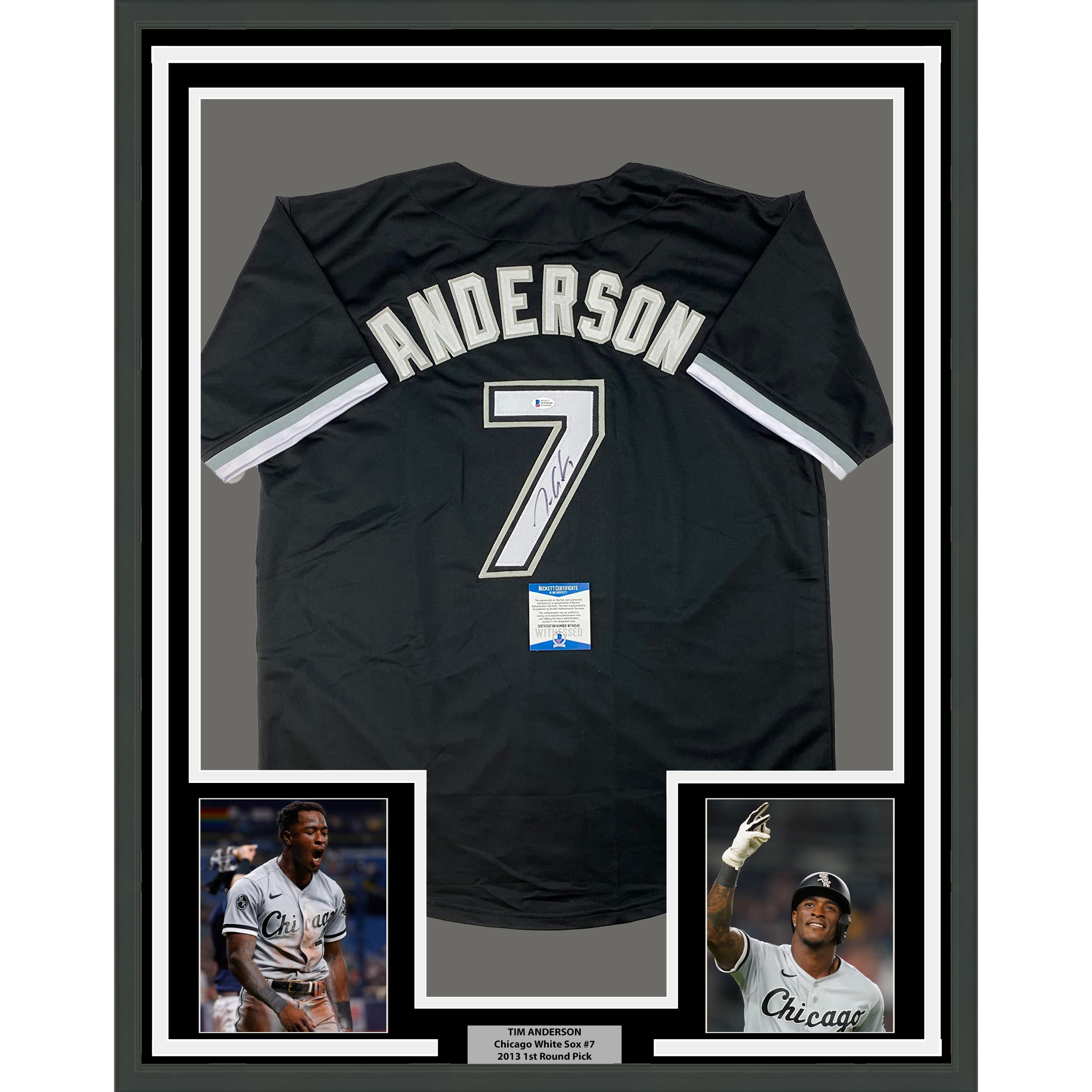 Framed Autographed/Signed Tim Anderson 33x42 Chicago Black Baseball Jersey Beckett BAS COA