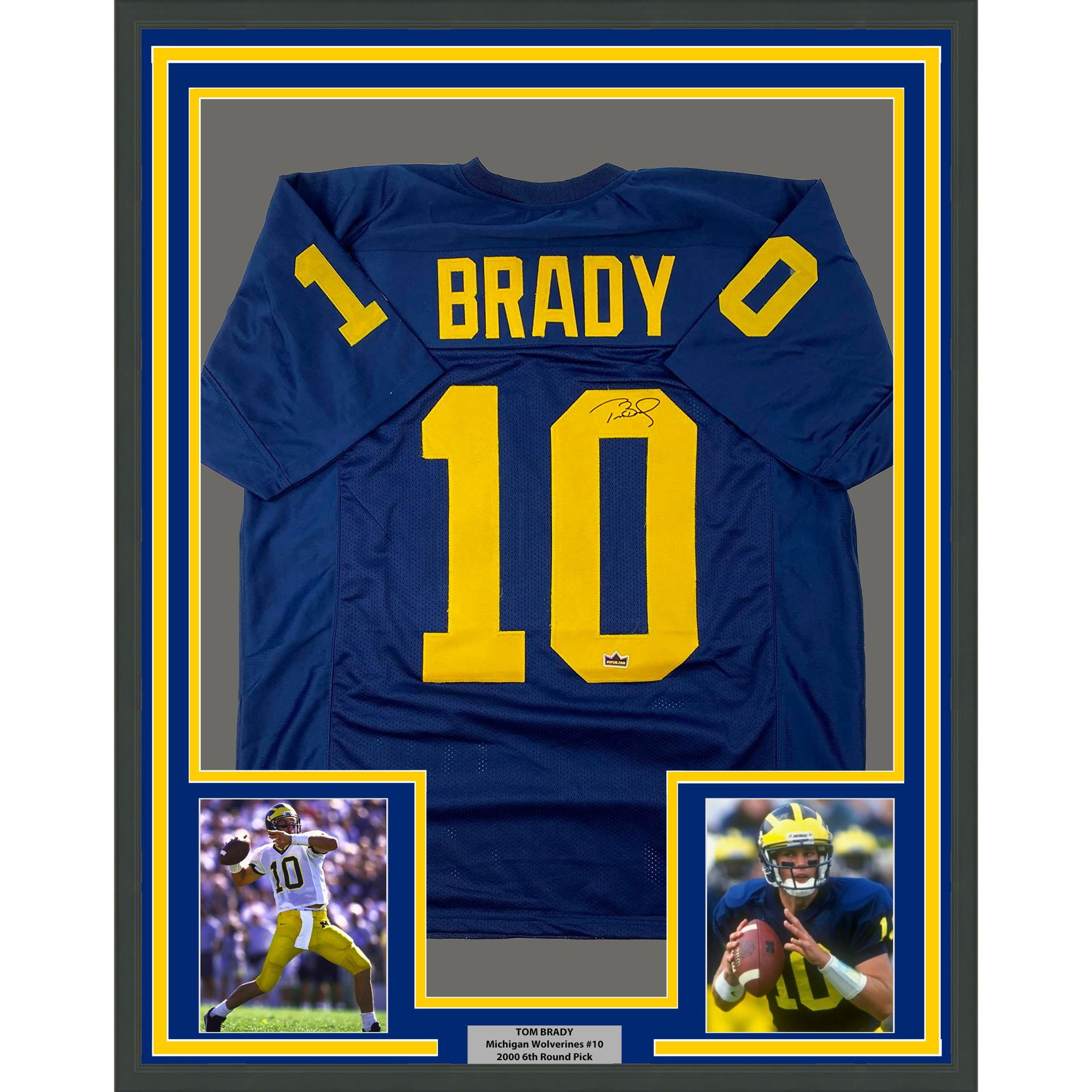 Tom Brady Autographed and Framed White Michigan Jersey