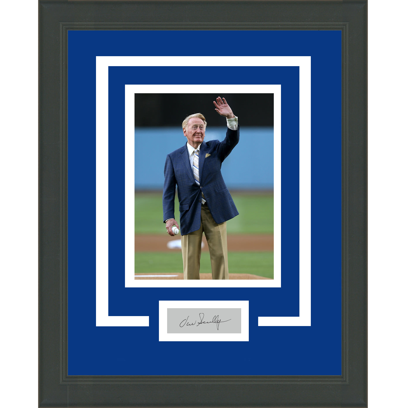 Framed Vin Scully Facsimile Laser Engraved Signature Auto Los