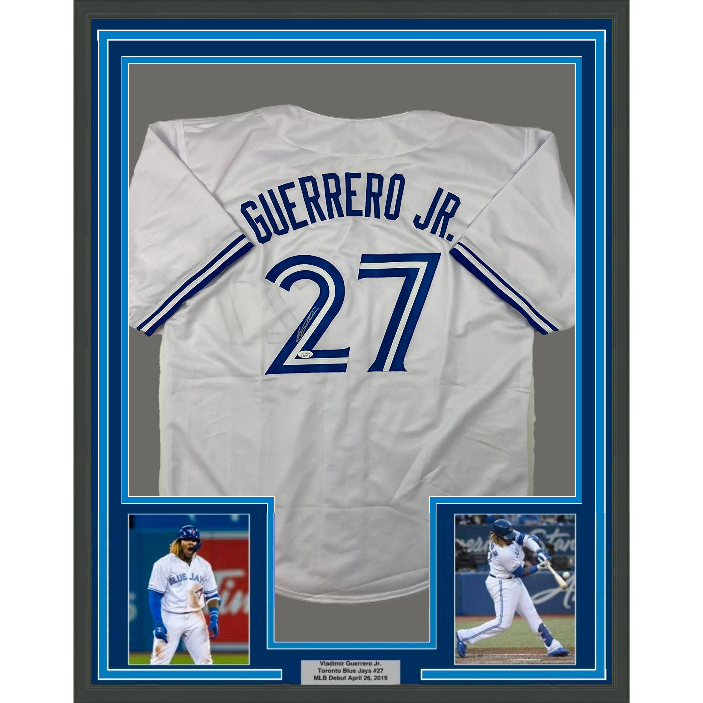 Framed Autographed/Signed Vladimir Vlad Guerrero Jr. 33x42 Toronto White Baseball Jersey JSA COA