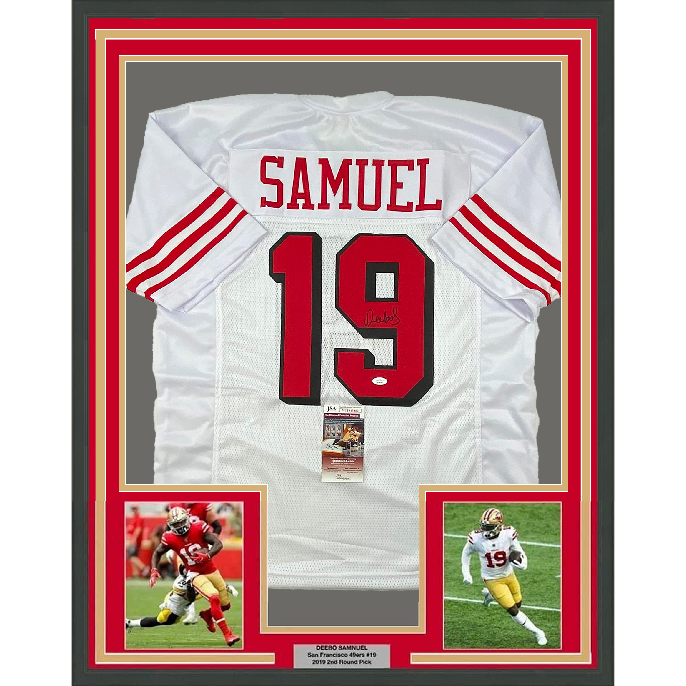 Framed Autographed/Signed Deebo Samuel 33x42 San Francisco White Alternate Football Jersey JSA COA