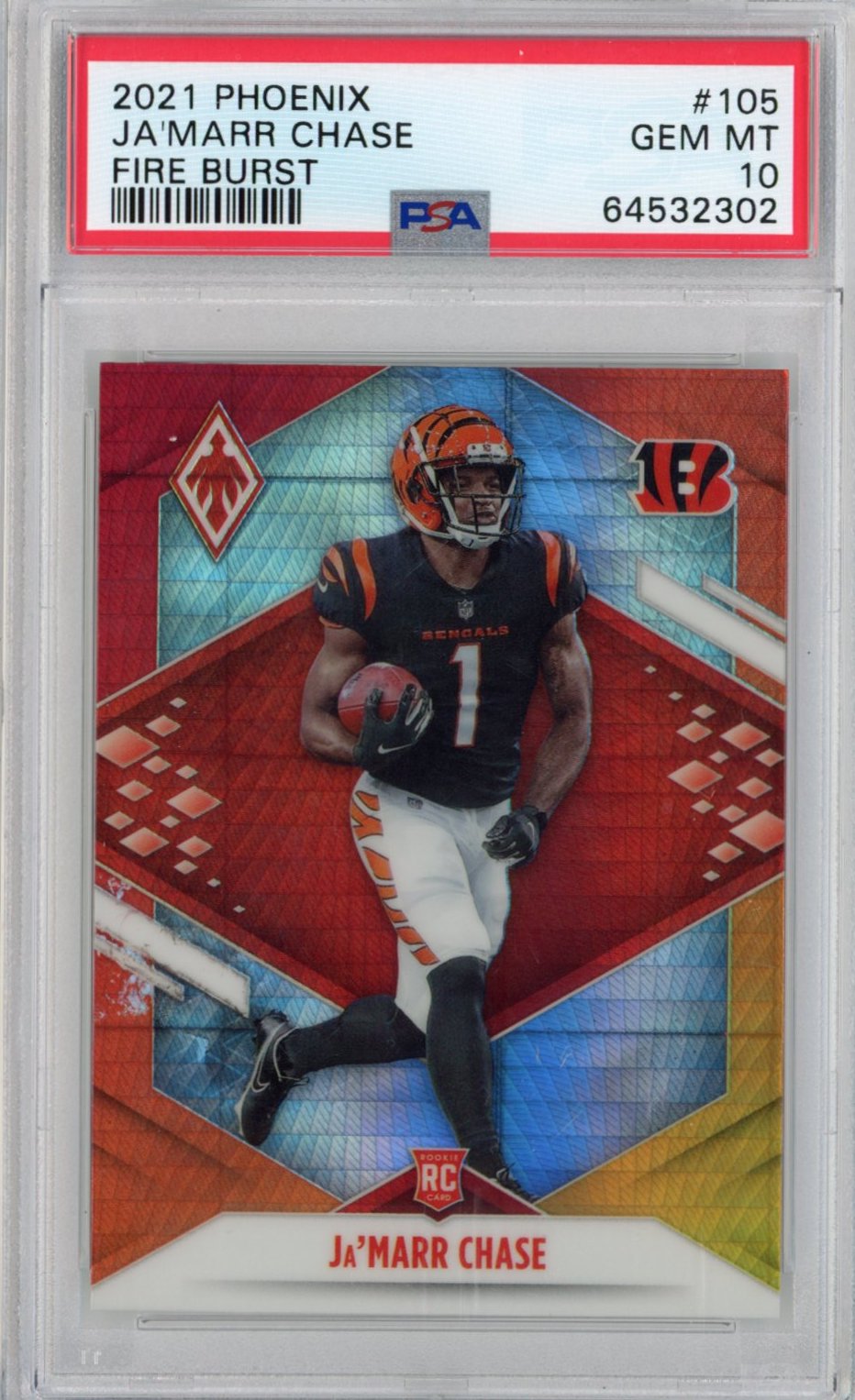 Graded 2021 Panini Phoenix Ja'Marr Chase #105 Fire Burst Rookie RC