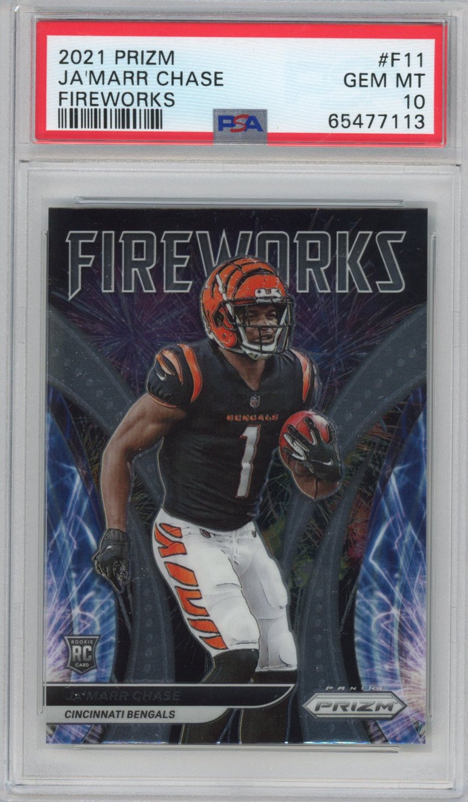 Graded 2021 Panini Prizm Ja'Marr Chase #F11 Fireworks Rookie RC