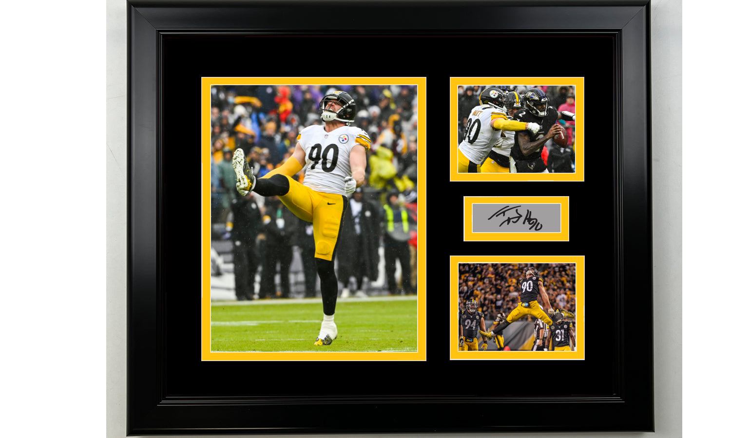 Framed T.J. Watt Pittsburgh Steelers Facsimile Laser Engraved Signature  Football 15'x12' 3 Photo Collage - Hall of Fame Sports Memorabilia