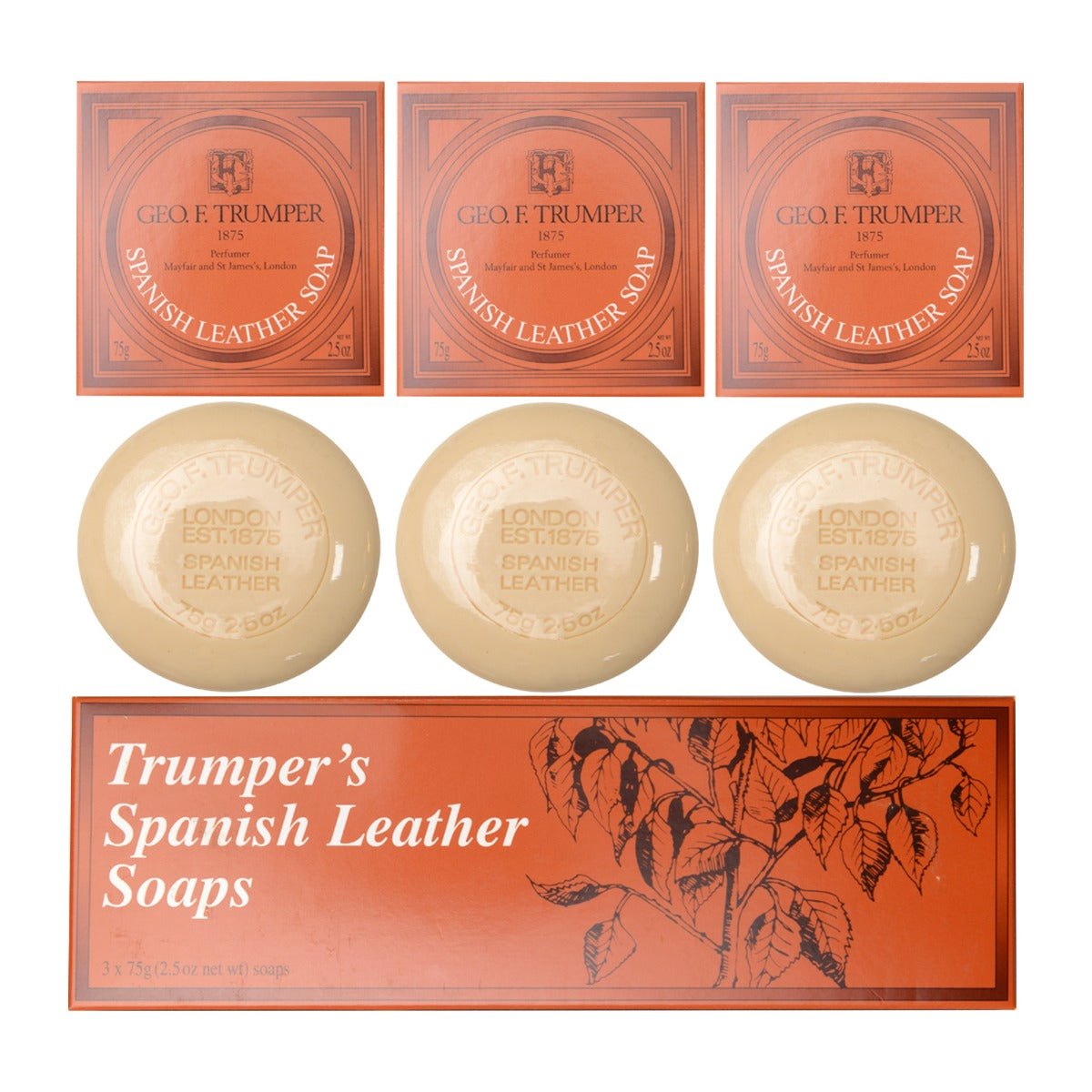 Geo. F. Trumper Spanish Leather Hand and Bath Soap, 3 x 75g