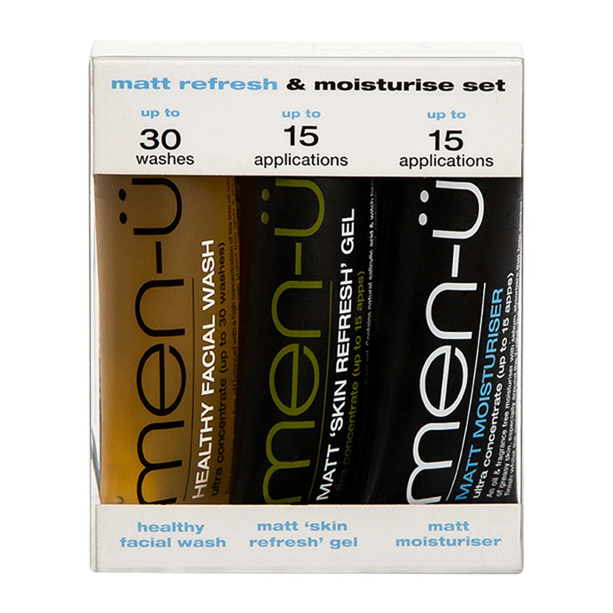 men-u Matt Refresh & Moisturise Set, 3 x 15ml