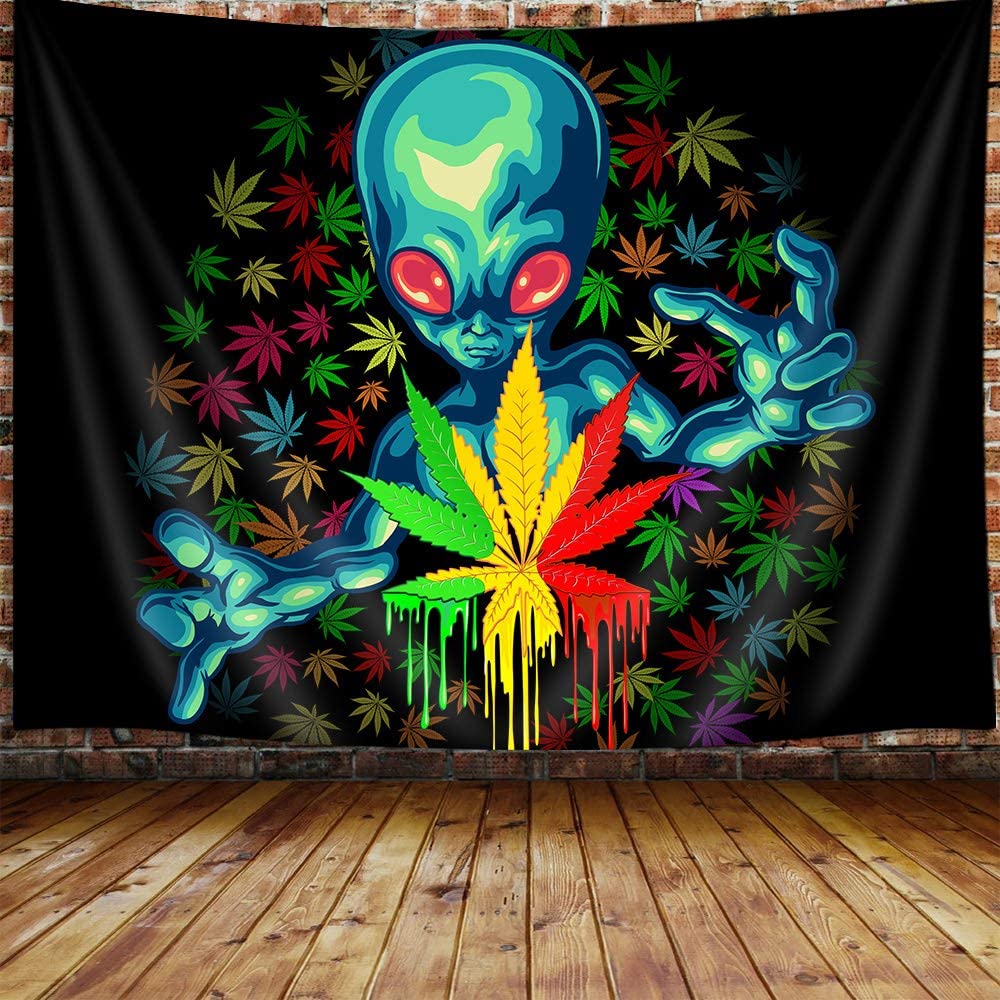 Trippy Weed Tapestry Psychedelic Marijuana Leaf Wall Hanging For