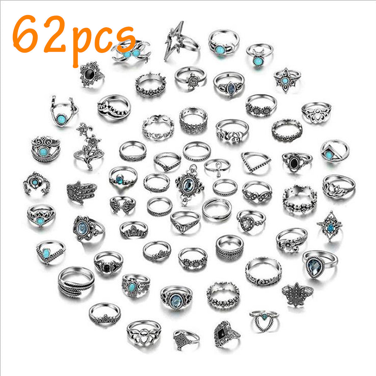  17 MILE 82 Pcs Vintage Silver Knuckle Rings Set for