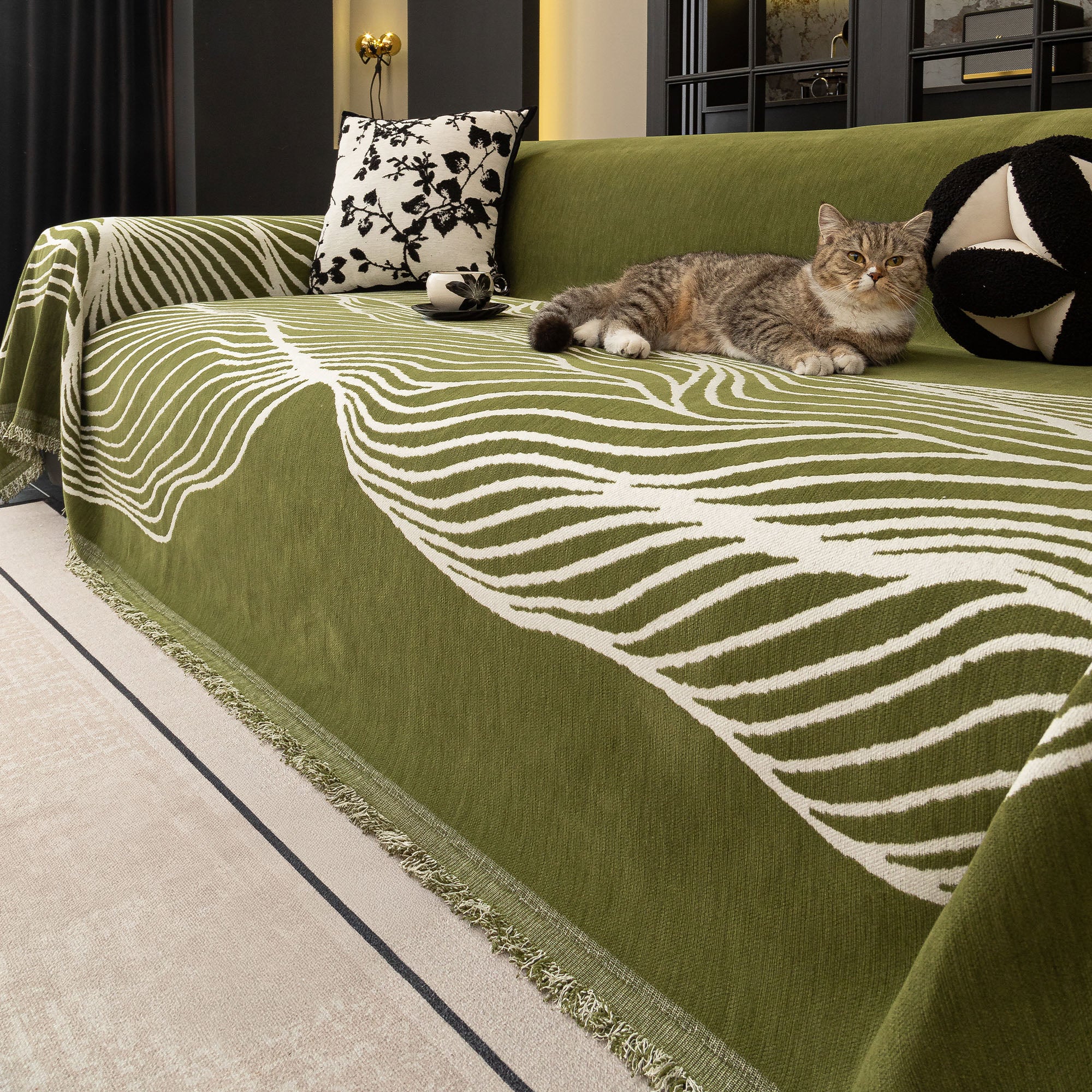 Soft Plush Waveline Harmony Pet-Durable Friendly Multi-Purpose Machine Washable Sofa Cover – Woven Throw Couch Protector