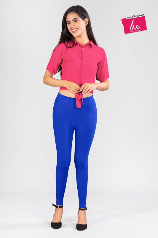 Paradise Blue Viscose Ankle Leggings