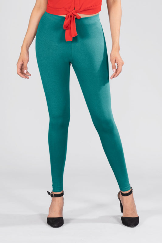 Peacock Green Cotton AnkleLength Leggings