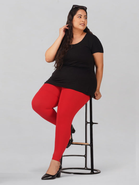 Red Plus Size Cotton AnkleLength Leggings