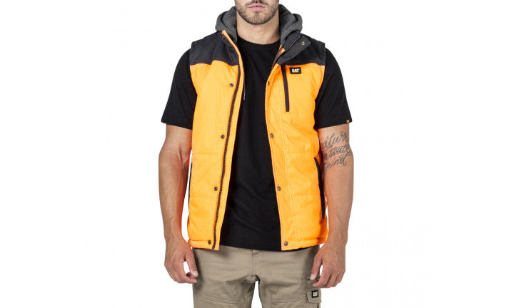 CAT Hi Vis Hooded Work Vest Orange / Black - Worklocker Australia