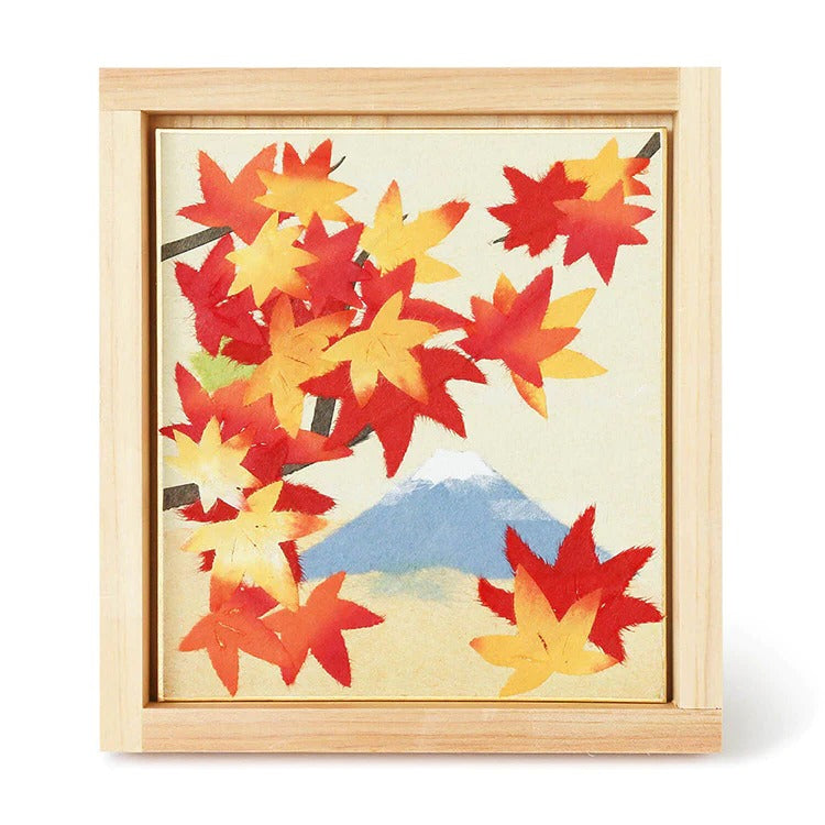 和紙ちぎり絵　富士山と紅葉の風景