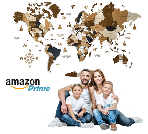 Weltkarte aus Holz, erhältlich bei Amazon Prime