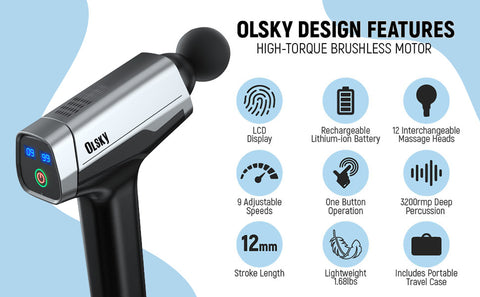 Olsky Massage Gun Deep Tissue, Handheld Electric Muscle Massager, High –  HolioCare Global