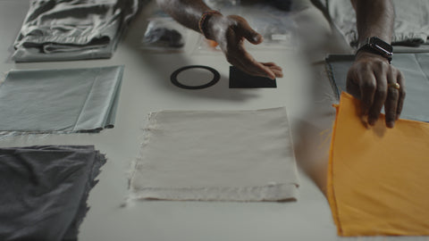 fabric swatches on table