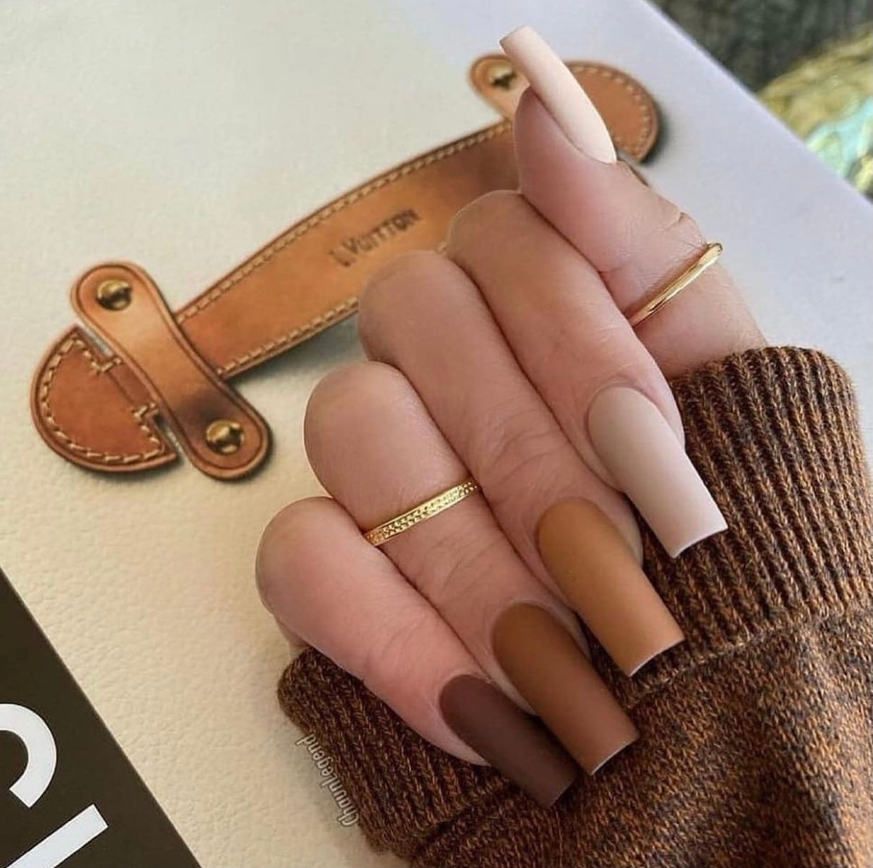 matte light brown nails