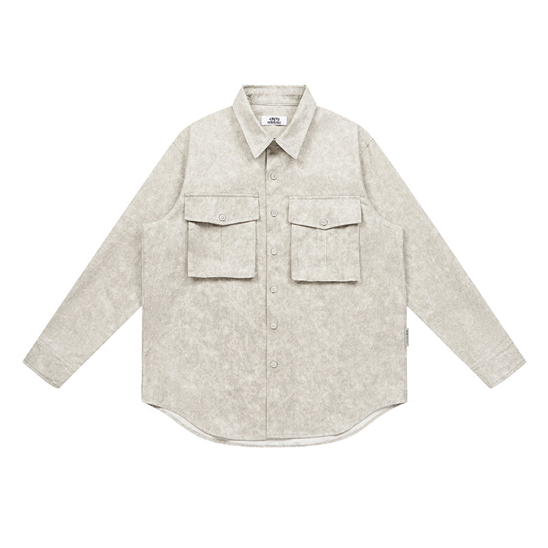 Faux Leather Utility Shirt Jacket