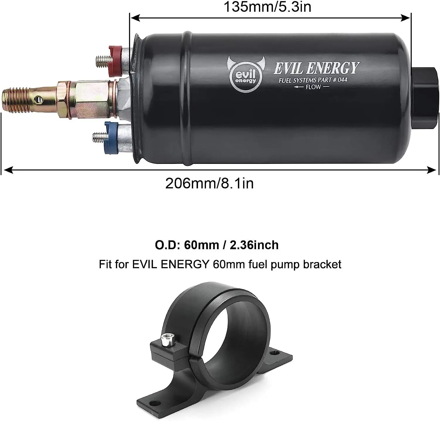 Evilenergy EVIL ENERGY External Inline Fuel Pump Electric 300LPH High Flow 12V Universal