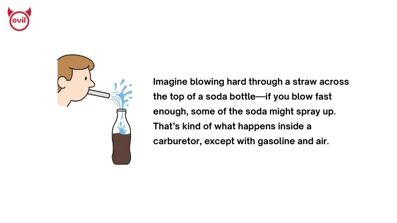 Imagine blowing hard through a straw across the top of a soda bottle—if you blow fast enough, some of the soda might spray up.