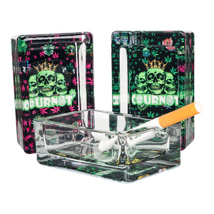 新款 鬼头系列小长方形玻璃烟灰缸底部uv图案时尚家居款Glass Ashtray