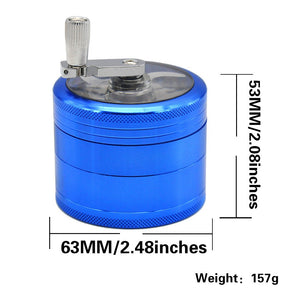 透明铝合金4层金属磨烟器直径63MM研磨器手动碎烟器开窗