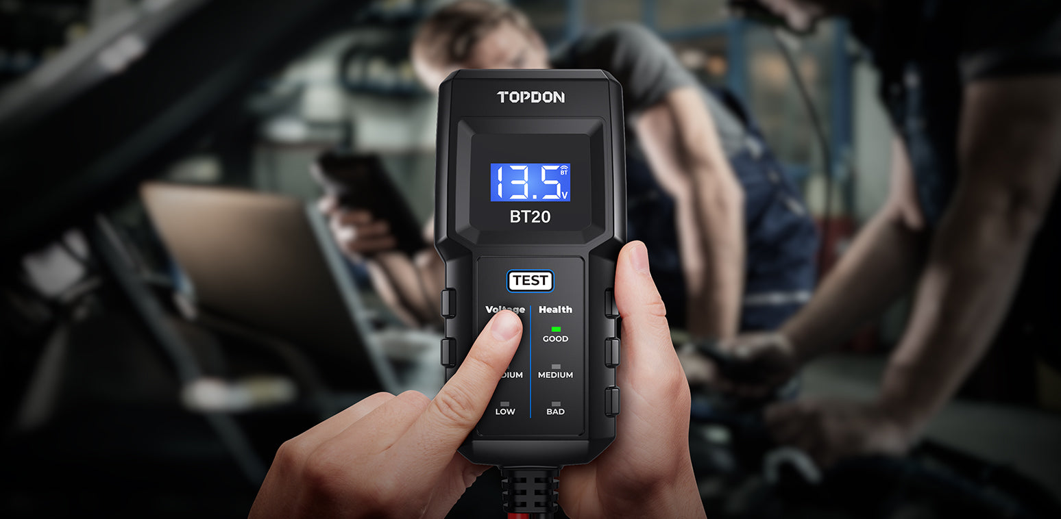 TOPDON BT20 Testeur Batterie Voiture 12V, Testeur de Batterie pour Auto  avec Surveillance de Tension en Temps réel, Test de Démarrage, Test de  Charge, Rapport de Test : : Auto et Moto