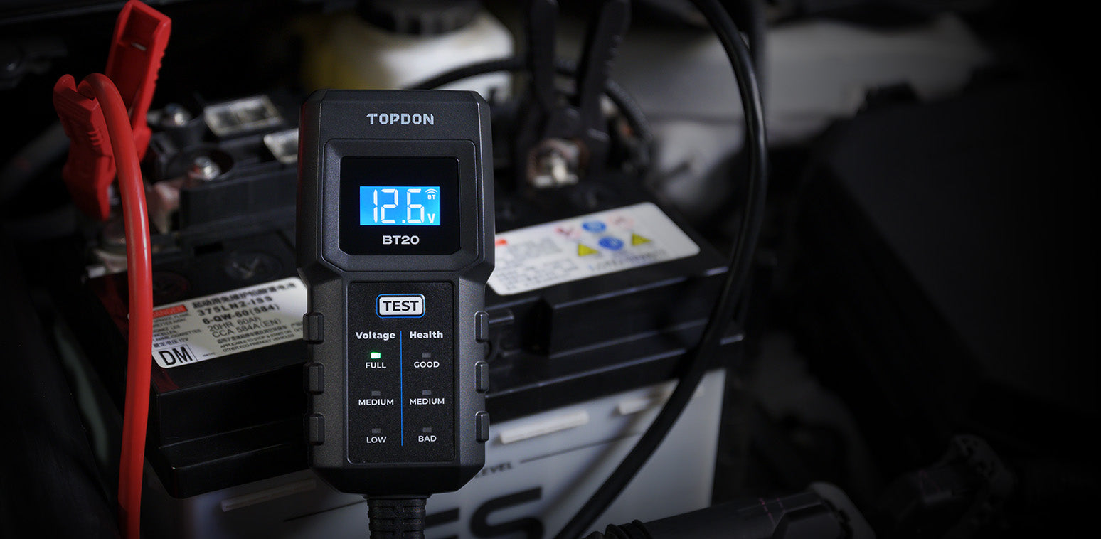 TOPDON BT20 Testeur Batterie Voiture 12V, Testeur de Batterie pour Auto  avec Surveillance de Tension en Temps réel, Test de Démarrage, Test de  Charge, Rapport de Test : : Auto et Moto