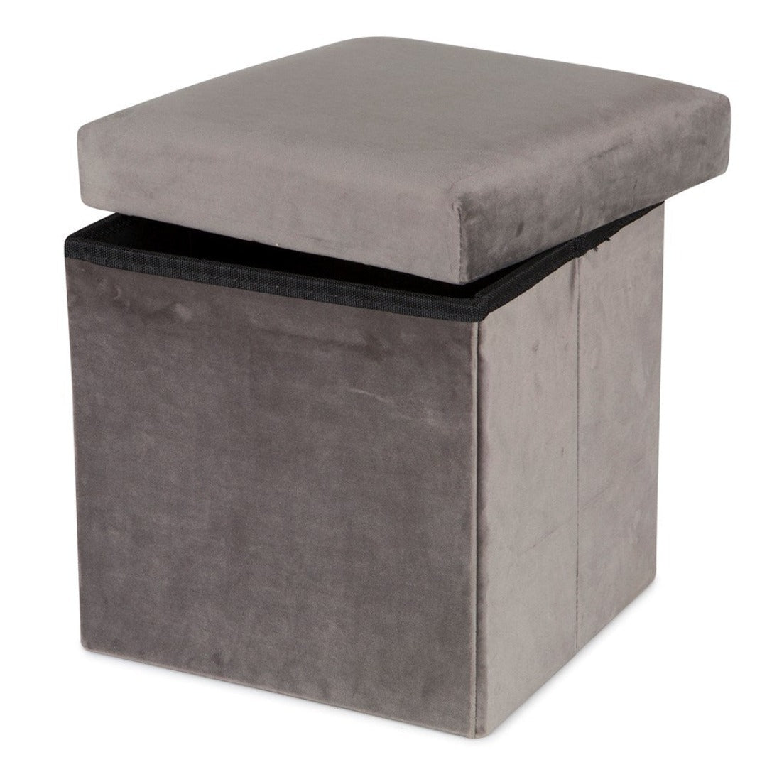 Velvet Storage Ottoman. Grey-image-0