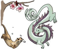 River spirit dragon playing with an otter