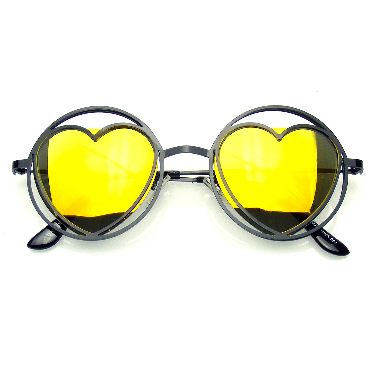 Womens Round Metal Heart Shape Hippie Circle Sunglasses