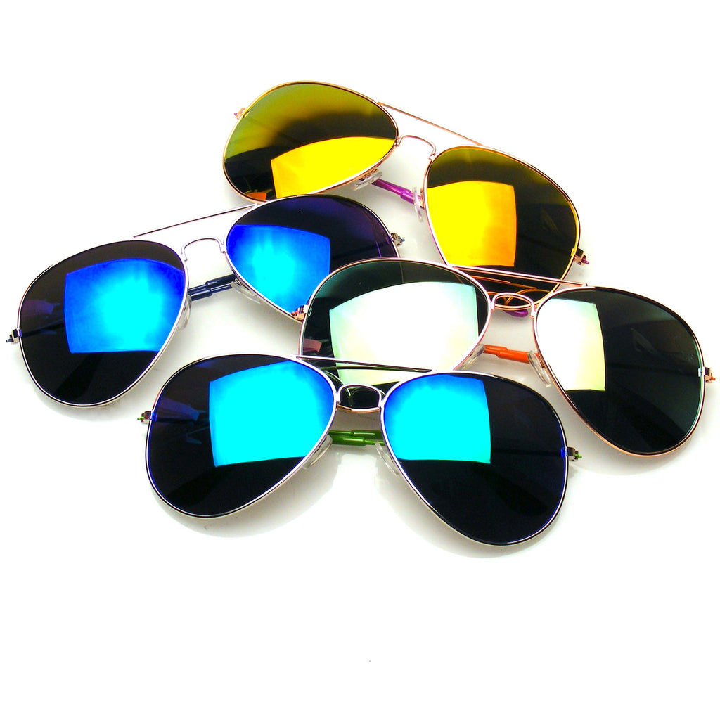 4 Pair Pack BUNDLE Flash Mirror Mirrored Aviator Sunglasses Shades ...