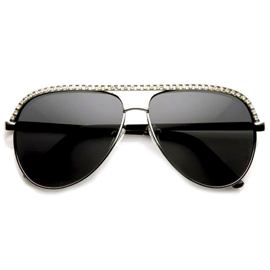 Rhinestones Womens Aviator Metal Sunglasses Emblem Eyewear