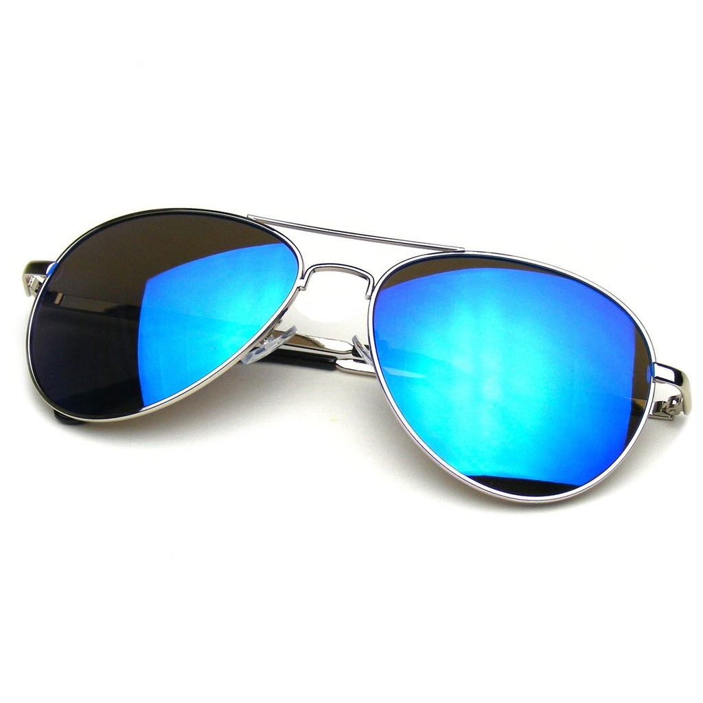 Flash Mirror Sunglasses Mirrored Lens Premium Metal Frame Aviator Sunglasses 